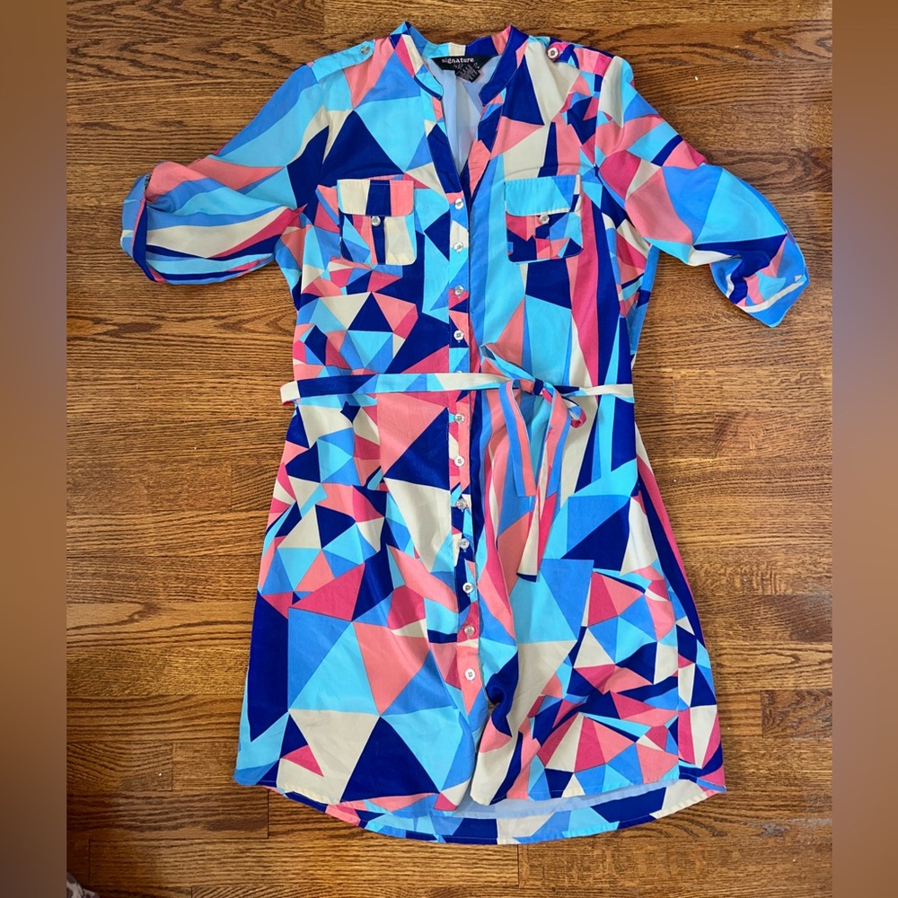 Signature by Robbie Bee Blue Casual 3/4 Sleeve Dress